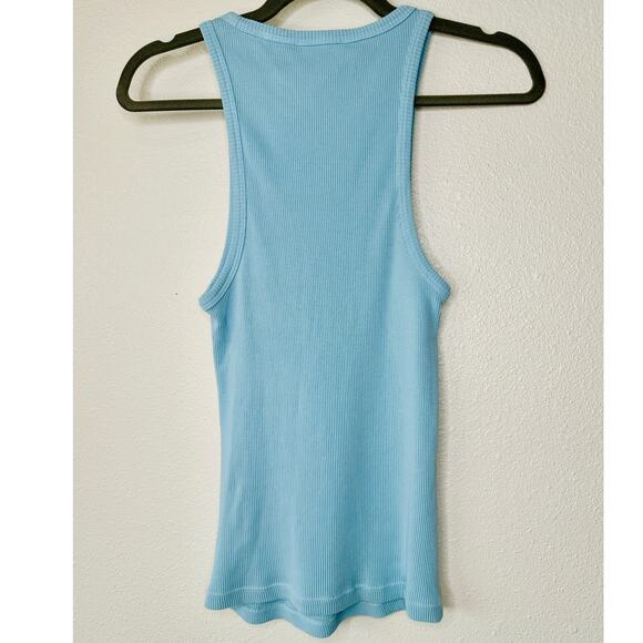 7 For All Mankind Baby Blue High Neck Ribbed Tank Top M - Picture 6 of 9